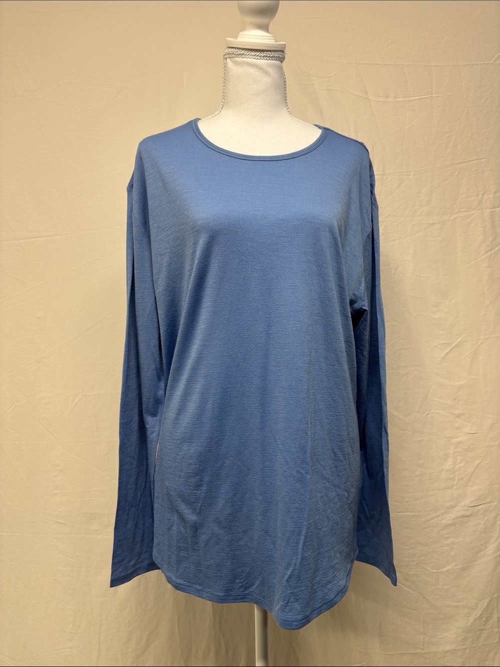 Classic Crewneck Long Sleeve Tee - Blue 87% Merino Wool
